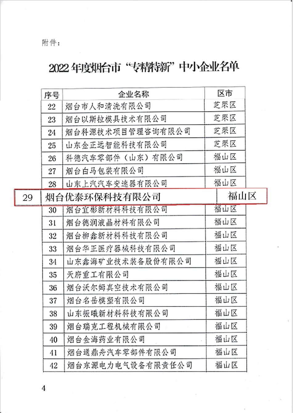 喜报|烟台优泰环保科技有限公司通过2022年度烟台市“专精特新“中小企业认定！(图4)